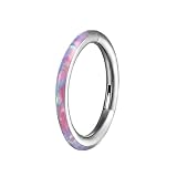 Hoisy Septum Piercing Aro Nariz Titanio 16G 1.2x8mm, Aro con Ópalo Lateral, Piercing Plata Nariz Hombre