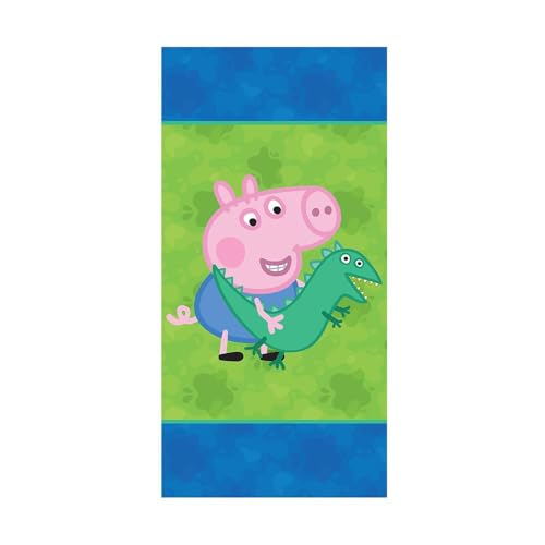 Peppa Pig PP242005-R Serviette de bain 100 % coton douce au toucher pour enfants, salle de bain pour enfants, sport, plage ou piscine, 140 x 70 cm, bleu/vert