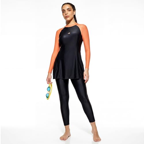 Image of Boldfit Swimming Suit for Women 2 Piece Swim Suit Set, Full Body Swimming Costume, Stretchable Fit Swimwear, Sleeve Swimsuit for Women Polyspandex Swimming Dress