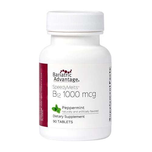 Bariatric Advantage SpeedyMelts Vitamin B12-1000 mcg - for Bariatric Surgery Patients - Fast-Dissolve, Great-Tasting Formula - Folate Supplements - Brain Health Support* - 90 Count - Peppermint