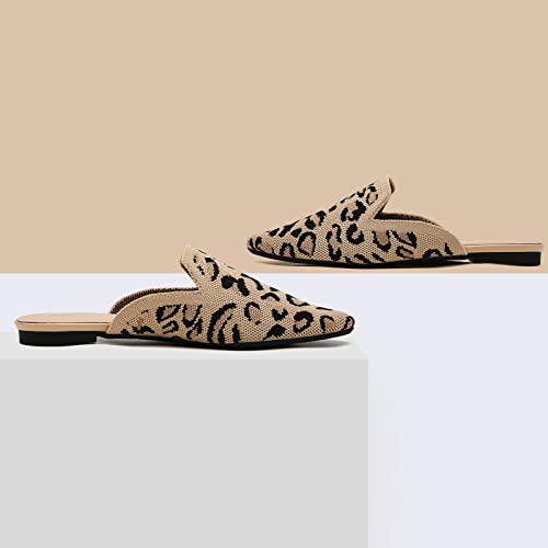 Tilocow Knit Mules For Women Flats Pointed Toe Tan Ballet Flat Womens Slip On Slides Walking Breathable Shoes #TOP4