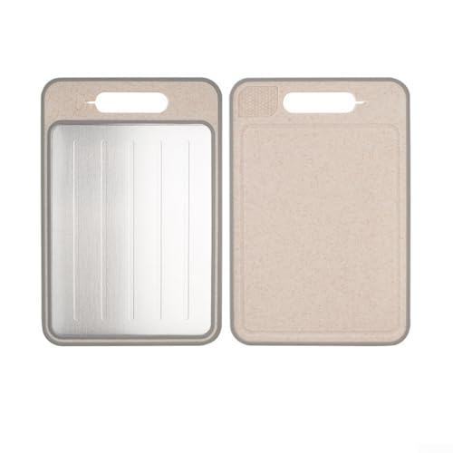 Tabla de cortar de aleación de aluminio con función de descongelación, tabla de cortar de cocina de doble cara para carne, verduras, frutas y pizza, lavavajillas S (beige)