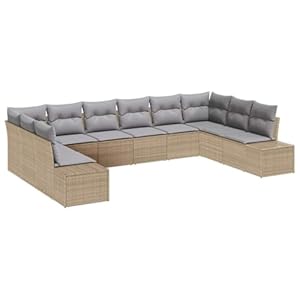 Solivagant Gartensofa-Set mit Kissen 10 pcs Beige und Hellgrau Polyrattan, Möbel,Gartenmöbel,Gartensit... 89 kg-3355909