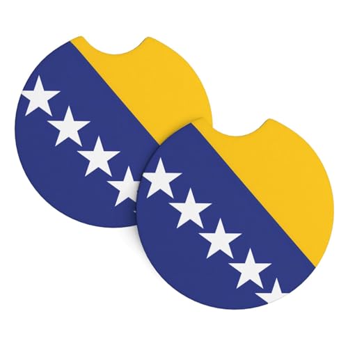 YYHHAOFA Lot de 2 sous-verres de voiture imprimés drapeau de la Bosnie-Herzégovine – Durable, imperméable et élégant pour porte-gobelet