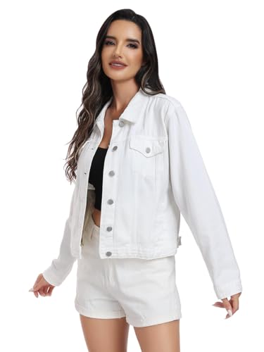 J.Corrine Women's Denim Jacket Long Sleeves Button Down Shacket Jacket Jean Coat with Pockets2