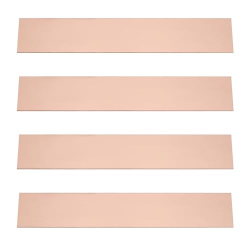 ECSiNG 4 Stück reines Kupferblech, 150 mm x 25 mm, 1 mm dicke Schutzfolie, befestigte rechteckige Kupferplatten für Handwerk, Schmuckherstellung, DIY-Modellbau
