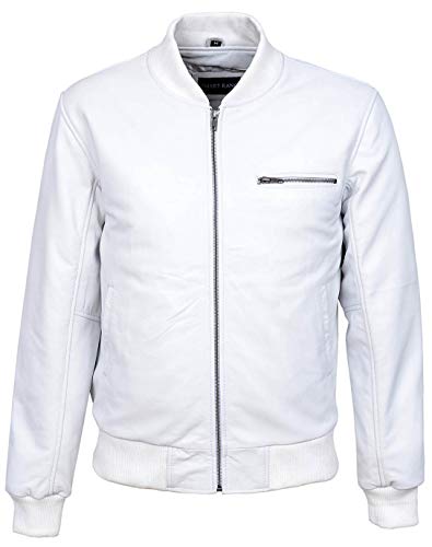 Chaqueta de cuero blanca para hombre estilo biker miniatura 1