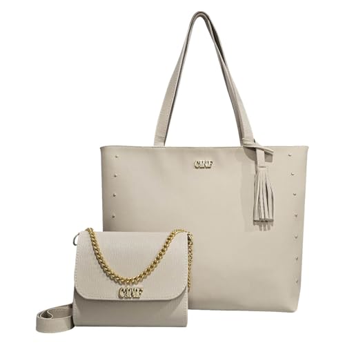 Bolsas Feminina Sacola Grande E Tira Colo Transversal Kit 2 Peças (Marfim)