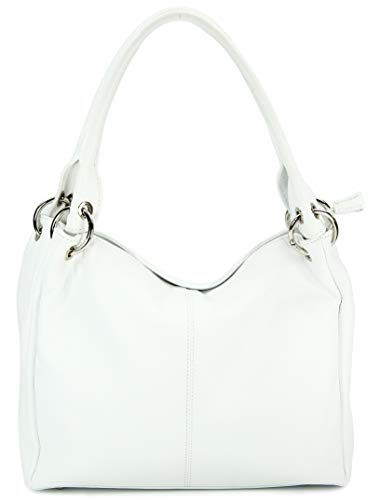 Belli italienische Leder Schultertasche Damentasche Handtasche Shopper Lilly in weiß - 33x28x14 cm (B x H x T)