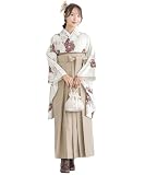 [SOUBIEN] ソウビエン 袴 4点 セット (二尺袖着物/袴/長襦袢/下帯) レディース 卒業式 M 2尺4寸 91cm ホワイトに赤系×ベージュ nis10414-hml00142