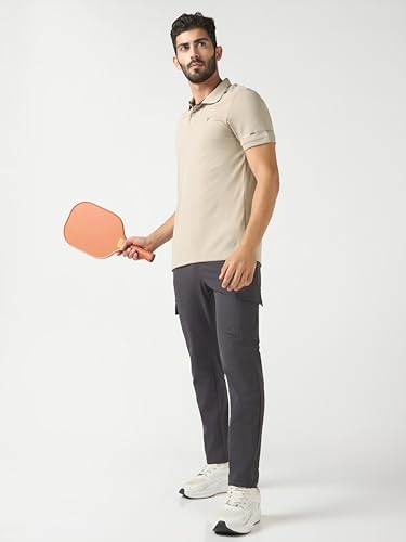 Image of TECHNOSPORT Men's Solid Slim Fit Polo Collar T-Shirt TECHNOCOOL+ Half Sleeve Button Polyester for Gym Running Workout UPF50+ Anti Odour