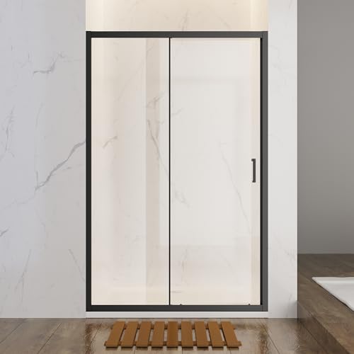 SONNI Box Doccia Con Porta Scorrevole, Nero Opaco, Varie Misure 100/110/120 cm, Porta Doccia Singola Scorrevole in Vetro di Sicurezza (ESG) Trasparente, 120x185 cm