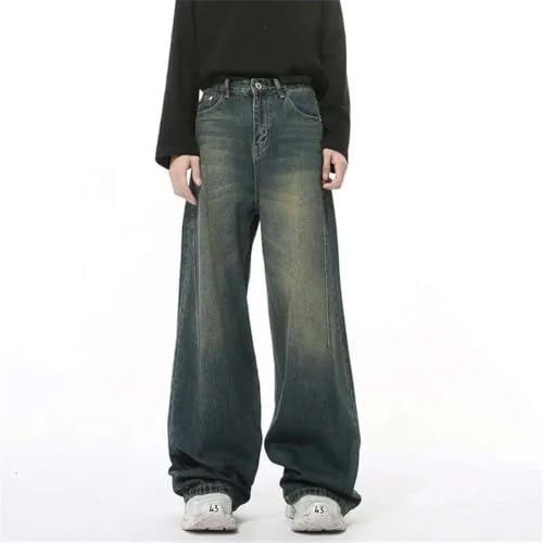 Men's Jeans Worn-Out Washed Straight Loose Denim Pants Wide Leg Loose Solid Color Trousers3