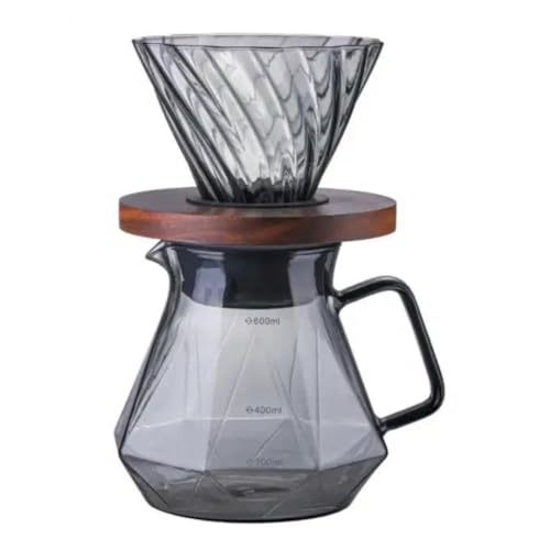 Pour Over Kaffeebereiter, 600 ml Borosilikat Glaskanne Set, Walnusshenkel, Kaffeemaschine filter, Restaurant und Camping, 1 bis 3 Tassen