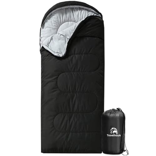 TravelHawk Saco de dormir 210 x 75 – Saco de dormir 3-4 estaciones para exteriores, camping, viajes, cabaña, saco de dormir de viaje, saco de dormir de verano, portátil, ultraligero, con bolsa de