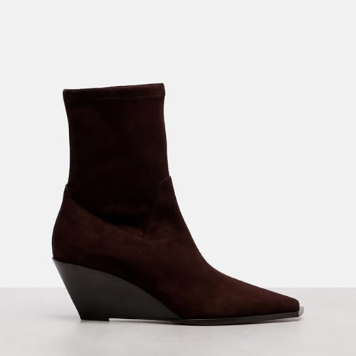 Women's Wedge Heel Ankle Boots Suede Pointed Toe Pull On Comfortable Short Booties Casual Slip On Shoes4