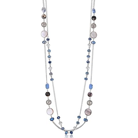 Noessla Layered Long Necklaces for Women Crystal Beaded Statement Necklace Sweater Silver Chain with Gifts Box Jewelry(Blue) Cover