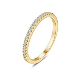 Whoiy Alianzas de oro auténtico con diamantes, anillo de boda, oro amarillo, media eternidad, anillos de compromiso para mujer, 53 (16.9), Metal precioso Piedra preciosa, Diamante