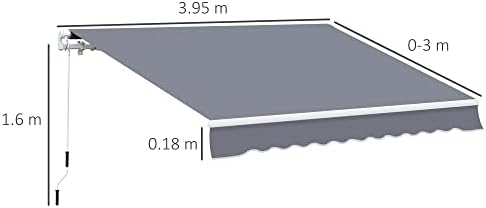 Outsunny 4m x 3(m) Garden Patio Manual Awning Canopy Aluminium Sun Shade Shelter Retractable Grey
