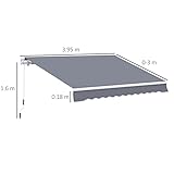Outsunny 4 x 3 m Retractable Manual Awning, Anti-UV and Water Resistant Sun Shade Shelter with Fittings and Crank Handle, Aluminium Frame Outdoor Garden Patio Canopy, Grey - Image 7