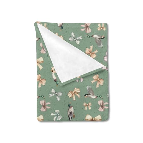 Image of Mallard Ducks Bows Baby Blanket for Boys Girls Hunting Ducks Soft Swaddle Blankets Wild Ducks Green Flannel Receiving Blankets Newborn Toddler Nursery Crib Bed Blanket Daycare Playmat 30x40