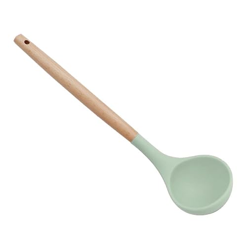Cucharón de sopa, masa de porciones perfectas, silicona mate duradera sin BPA, asas de madera, seguro para superficies de cocción antiadherentes para panqueques, salsa y pasta