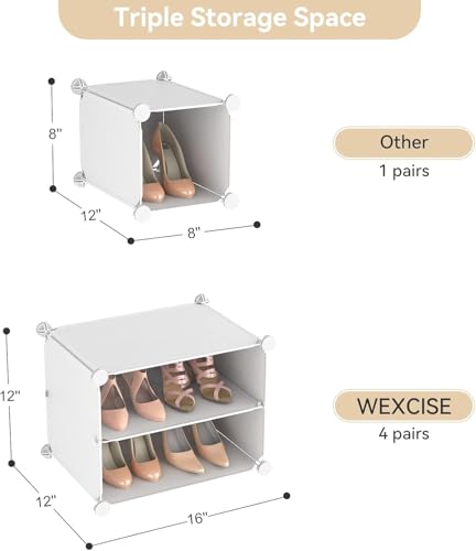 Image of Portable Shoe Rack Organizer with Door, 80 Pairs Shoe Storage Cabinet Easy Assembly, Plastic Adjustable Shoe Storage Organizer Stackable Detachable Free Standing DIY Expandable 10 Tier White