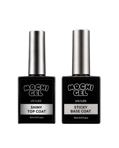 MochiGel UV/LED Shiny Top Coat and Sticky Base Coat Set 0.5 fl oz Each