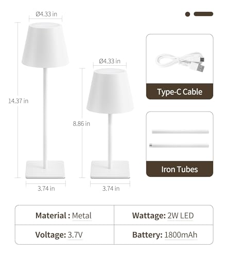 Image of UME 3 Pack Cordless Table Lamp, Battery Operated Lamp - Portable Waterproof Rechargeable Table Lamp 3 Color Temps & Stepless Dimming for Dinner, Desk, Cafe, Outdoor (White)