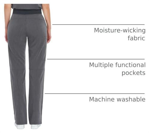 Image of COMENII Scrubs for Women, Knit Yoga Waistband Straight Leg Cargo Pants, Classic Fit Womens Scrubs Pants