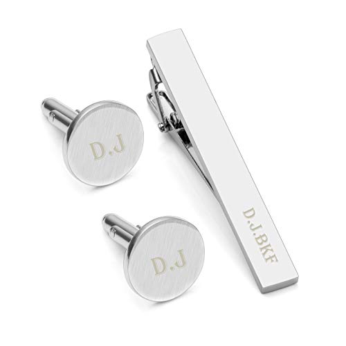 Personalized Master Free Engraving Custom Stainless Steel Cufflinks Tie Clip Bar Set for Mens Wedding Business with Gift Box
