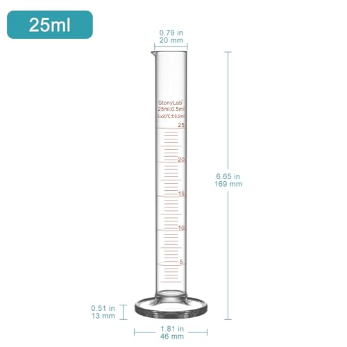 Probeta graduada de 25 ml StonyLab en vidrio de borosilicato para mediciones 2