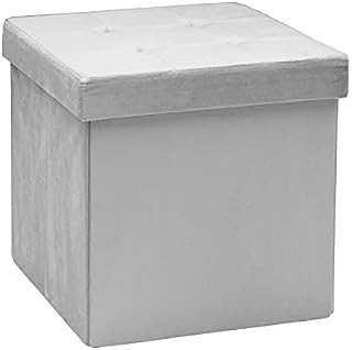 SENSIOHOME Sensio Home Velvet Ottoman Storage Grey Folding Seat Stool Cube Kids Toy Box Bedroom Furniture Footstool Pouffe Shoe