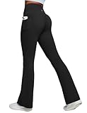 Heathyoga Mini Flare Leggings for Women Scrunch Butt Lifting Leggings with Pockets for Women No Front Seam Flared Yoga Pants Black