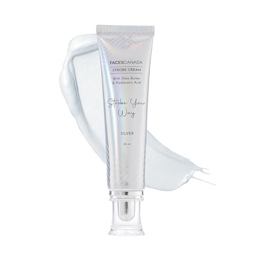 FACES CANADA Crème stroboscopique – Argent, apprêt 30 ml + surligneur + hydratant beurre de karité et acide hyaluronique hydratation intense impeccable peau rosée éclatante base de maquillage