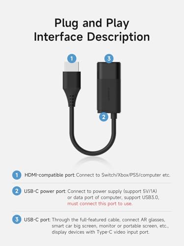 Image of Hagibis HDMI to USB C Adapter, 4K@60Hz HDMI Male to USB-C Female Cable, Portable Monitor, AR Glasses XREAL, VITURE, RayNeo,to Type C Laptop, Switch, ROG Ally, Steam Deck, PS4 /5