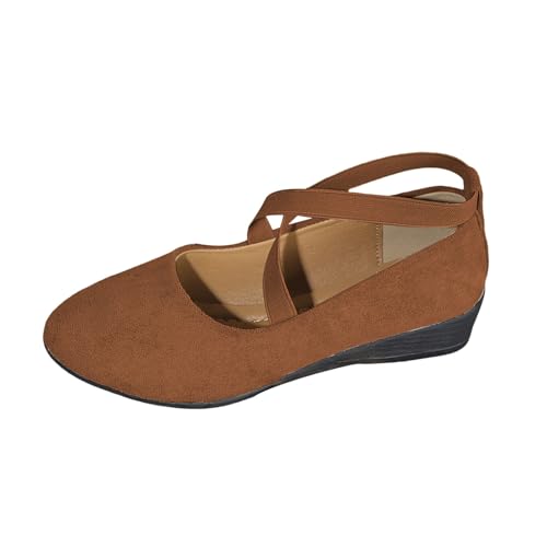 Zapatos de tenis con puntera puntiaguda, de gamuza, informales, cómodos, romanos, con tacón inclinado, deportivos, informales, para mujer, ligeros, para caminar, talla 7, Brown, 37 EU