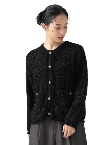 [ビーミング ライフストア by ビームス] L/Sニット ツイード ニット ジャケット(S～M) レディース BLACK Sのサムネイル