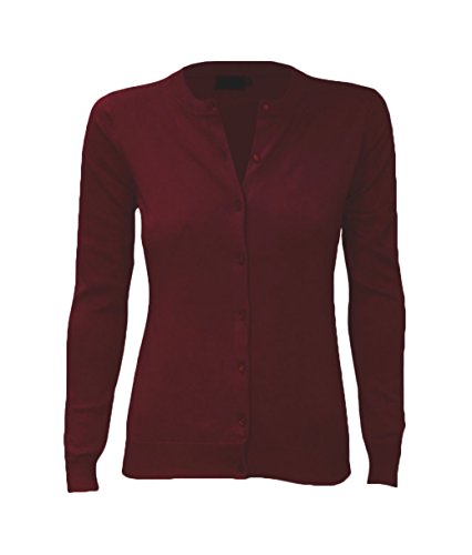 Basic Round-Neck Long Sleeve Button Down Knit Sweater Cardigan S Burgundy #TOP24