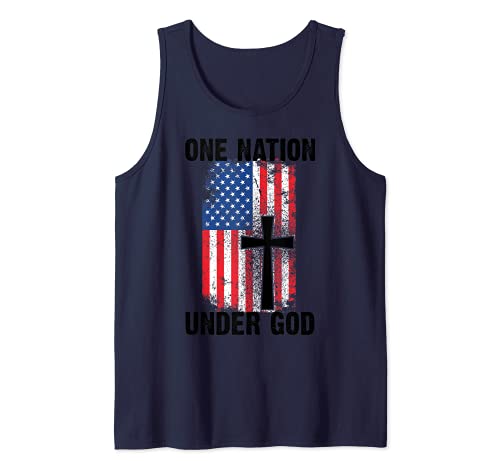 Cool One Nation Under God Funny USA Flag Cross Patriot Regalo Camiseta sin Mangas