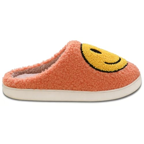 Image of Women's Men's Preppy Happy Face Slippers Comfy Warm Plush Slip-On House Slipper for Winter Indoor Soft Cushion Non-slip Fluffy Slides Slippers