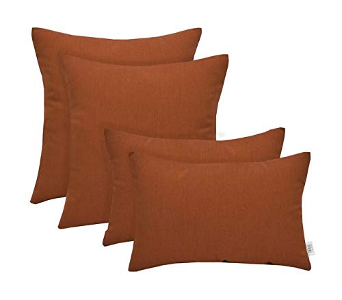RSH DECOR Indoor Outdoor Decorative Sunbrella Throw ~ Toss Pillows ~ Choose Color & Size 4 Piece Assortment Canvas Rust