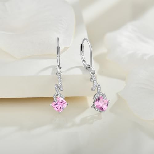 Women Earrings 925 Sterling Silver Swirl Twist Leverback Dangle Drop Round Square Cubic Zirconia Earrings with Birthstone For Women Mother's Day Christams2