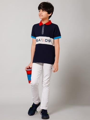 Image of Alan Jones Clothing Boys Cotton Polo T-Shirt | Honeycomb Knit Fabric |Regular Fit Half Sleeve Zip Polo Neck |Casual & Sports Wear | Sizes 6-16 Years