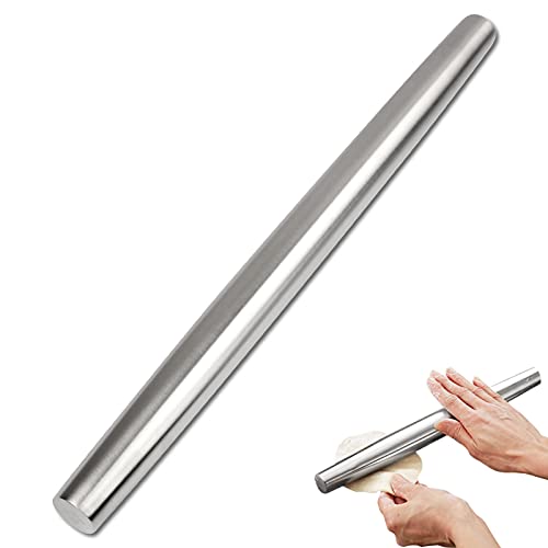 Kufung Professional French Rolling Pin For Baking Top-Grade Stainless Steel, Light Weight, Easy To Roll Design Metal Rolling Pin Fondant Rolling Pin For Pie Crust (L, Silver) #TOP27
