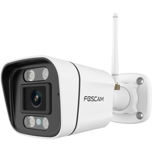 Foscam V5P Caméra de Surveillance Wi-FI Double Bande 5 MP avec projecteur intégré et sirène d'alarme (Blanc)