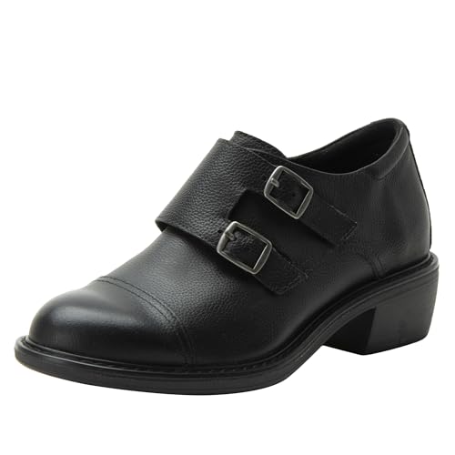 Alegria Women's Mave Leather Oxford Loafer Double Buckle Shoes