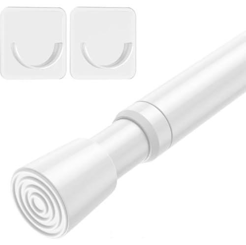 Image of Herrlich Homes Retractable Wardrobe Curtain Rod 58 to 85 cm Tension Rod | 21 mm Diameter | Multipurpose | Metal | No Drilling | Extendable Rod for Windows Cabinet | With adhesive sticker