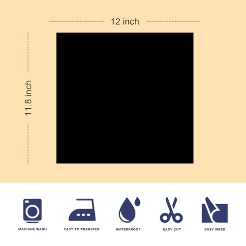Image of HTV Heat Transfer Vinyl, 17pcs 12 inch x 12 inch Black Vinyl Wrap,for All Cutting Machines Designed for DIY T-Shirt Heat Transfer Vinyl Iron on, Easy to Cut Weeding.