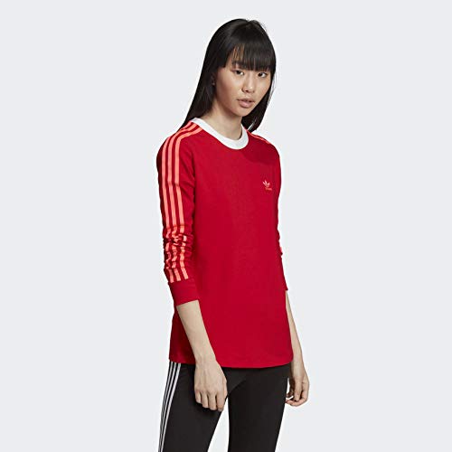 adidas Originals Women's 3-Stripes Long-Sleeve Tee, Scarlet, Medium